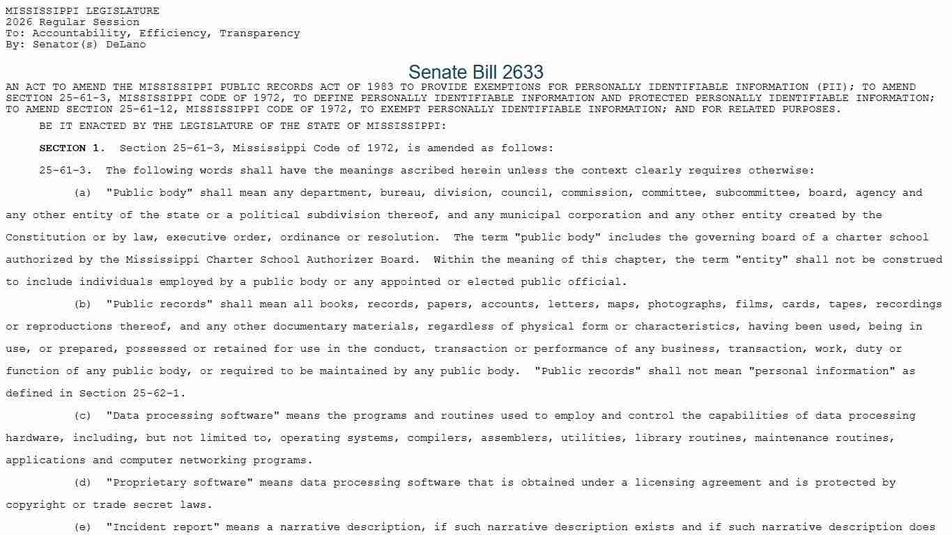 SB2633 (As Introduced) - 2026 Regular Session